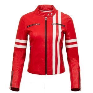 Designer Red Leather Racer Jacket
